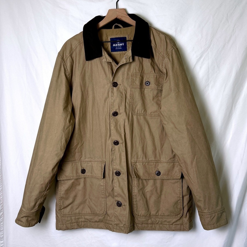 Old Navy Mens Corduroy Collar Cotton Canvas Barn Coat Size XL Tan Field Jacket
